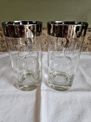 Vintage DorothyThorpe 2 Silver Rim Highball Glasses Scroll L Monogram MCM 1960’s