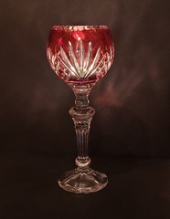 Large Bohemian Ruby Cut to Clear Crystal Goblet Candle Holder 12″ Czech