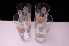 MCM CULVER 4 Tulip Glass Tall Cooler Tumblers Hand Silk Screened