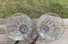 Set of 2 Vintage Stemmed Wine Glasses Cut Crystal Pattern 6” Tall Hexagonal Stem