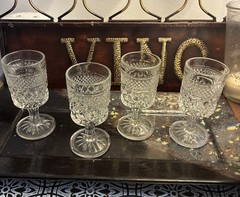 Set of 4 Wexford Anchor Hocking 4 1/2 Inch Wine Goblets Diamond Cut Stemmed