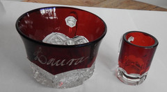 Antique Red Ruby or Cranberry Glass; Tiny Mug/ Toothpick Holder & LAURA Teacup