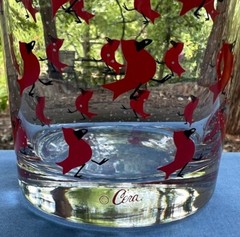 FOUR Vintage Cera Glass ‘Cardinals in the Snow’ Double Old Fashioned Tumblers