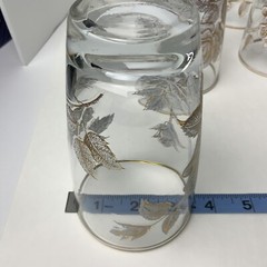 Libbey Glass Vintage Mid Century Gold / White Rose Bouquet Gold Trim 8 Tumblers