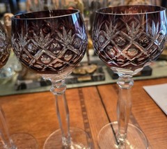 Florderis AJKA Amethyst Hock Wine Glass Crystal Cut to Clear Goblet Unlined Base