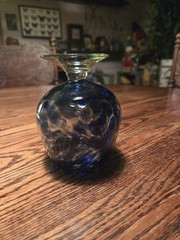 Hand Blown Heavy Mexican Blue Spotted Glass Brandy Snifter 5 & 1/2″ Tall 24 Oz