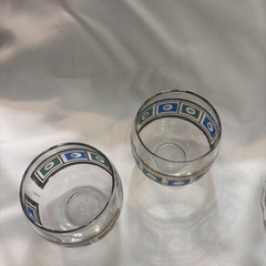 Set of 2 Vintage Culver Roly Poly Blue Green 22K Gold On the Rocks Glasses