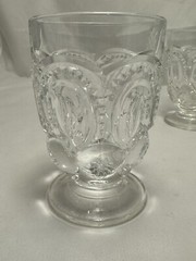 Adams Co PALACE CLEAR Footed Tumbler Glass Set of 3 Moon & Stars EAPG 4 1/4”