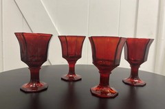 VTG Octagonal Independence Glass – Ruby Red Glassware Set 4 GLOWS 4 3/4”