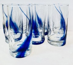 (8) Libbey Crisa Blue Ribbon Swirl Impressions Dimpled Twist Glasses