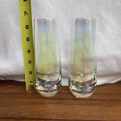 Pair Iridescent Stemless Champagne Flutes Rainbow Luster Toasting Glasses