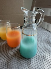 Vintage MCM Blendo Frosted Juice Cups Set Of 5 plus a cruet