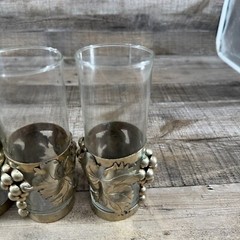 Vintage Metal Grapes Leaves Drinking Glasses Set