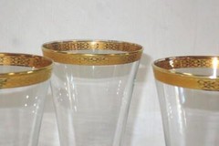 4 Lovely Tiffin Gold Encrusted Pilsner Glasses 7 1/8″ tall