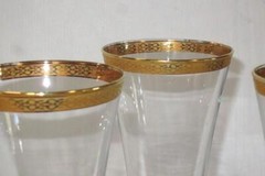 4 Lovely Tiffin Gold Encrusted Pilsner Glasses 7 1/8″ tall