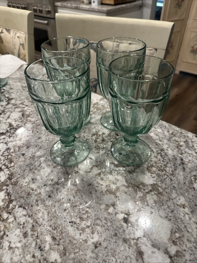 Vintage Libbey Duratuff Gibraltar Green Wine/Water Goblets, Set Of 4