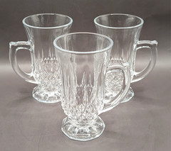 Set Of 3 Cristal d’Arques Durand Diamante Footed Tea / Irish Coffee Mugs Glasses
