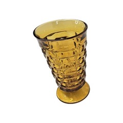 60’s Indiana Glass Co Whitehall Cubist Amber 6″ Pedestal Base Drinking Glasses