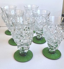 VTG Hand Blown/Molded Grape Bunch~Green Pedestal Foot Cocktail Glass~SET OF 6