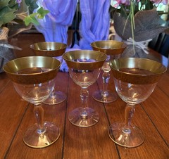 Lot of 5 Glastonbury Lotus Rambler Rose Liquor Cocktail Glass 35 Gold