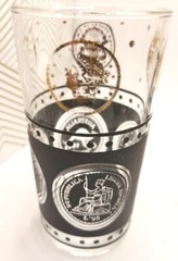 Vintage MCM Set of 6 Libbey Coins Black & Gold Glass Set W/Gold Holder