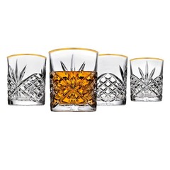Elegant Double Old Fashioned Glasses Set of 4 – Gold Banded Dublin Style Cups