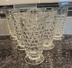 Vtg Indiana Glass Whitehall Colony Cubist Footed Iced Tea Glasses Clear Set of 6