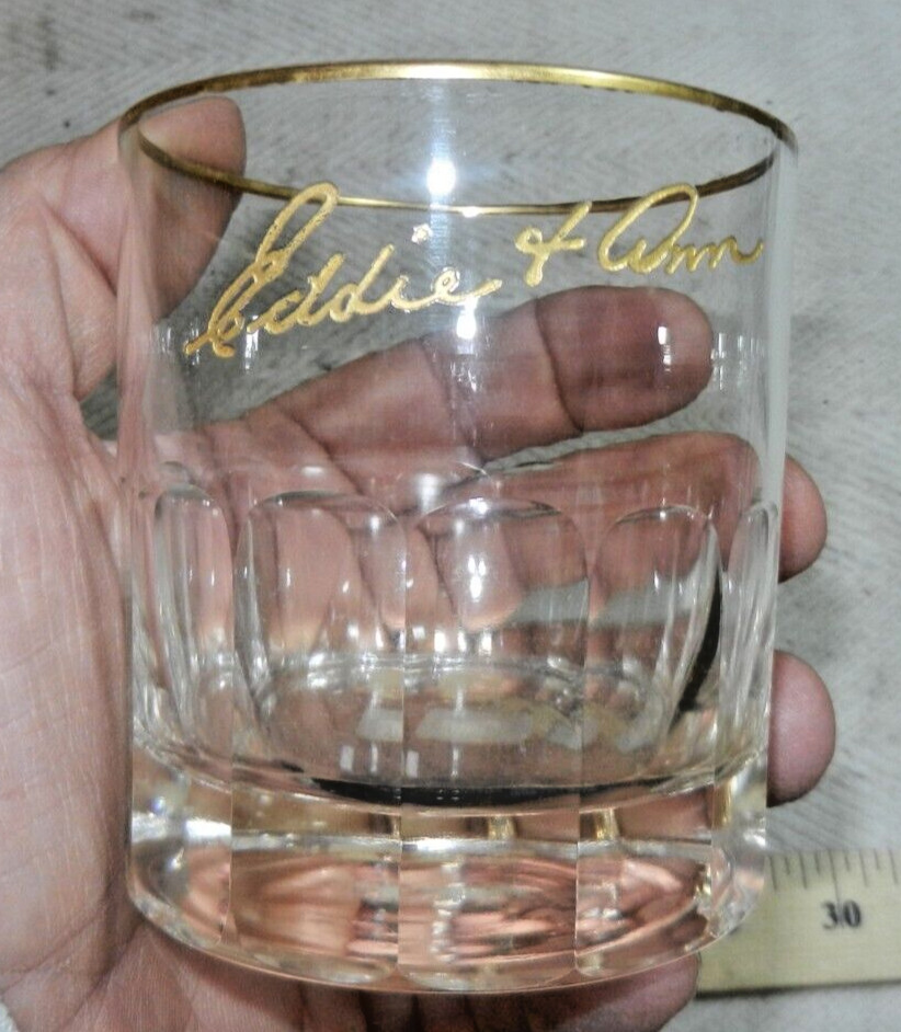 Imperial Glass 11 ounce «On the Rocks» tumbler, Eddie & Ann Gold Leaf decoration