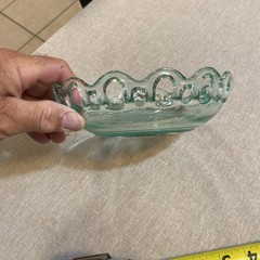 Uranium Glass Lace Edge Apple Green Glass 7” bowl, 2” deep GLOWS Uranium