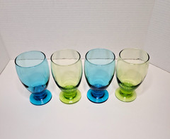 Cristar Copa Set of Four Vintage Footed Glass Goblets Two Cobalt Two Lime