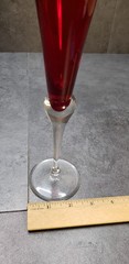 LENOX Glass Ruby Red Clear Stem Etched Holly Holiday Gems Champagne Flutes Set 2