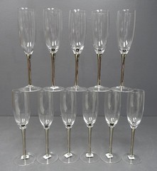 Crate & Barrel Lot of 11 Silver Stem Champagne Flute Glasses 605-743