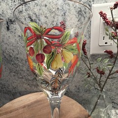 Vintage Lot 2 Romanian Venetian Hand Painted Fruit Wine Glasses 22K Gold Trim JG