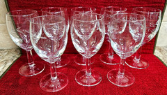 Set of 8 Vintage French Etched Crystal Cordial Glasses | Laurel Leaf | 4 7/8″