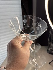 Vintage 50s-60s Cocktail/Champange Coupe Glasses-4. Thin Elegant Etched Glass