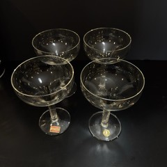 Vintage Avitra Romanian Crystal Coupe Hand Blown Champagne Glasses Set Of 4