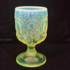 Vtg Fenton for LE Smith Moon & Stars Yellow/ Vaseline OPALESCENT GOBLET 5.75″