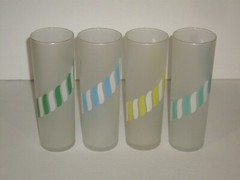VNT Zombie Libbey Candy Stick Frosted Colored Stripes Beverage Bar Glasses /4