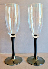 Black Stem Champagne Flutes «ASTRA» Cristal D’Arques Durand 8 1/4” Set of 2