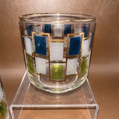 VINTAGE 1960’S LIBBEY NORDIC ROCK GLASSES GREEN BLUE GOLD EXC COND