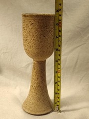 Studio Art Pottery Chalice Goblet Beige Tall 8.5″