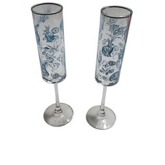 Walmart Bunny C226-72498 2 Champagne Flutes Blue Rabbit Print Spring