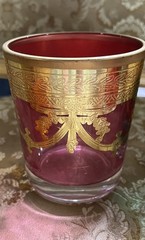 Multi Colored W/ Gilded Gold Whiskey Glasses Set Of 4: Red, Orange, Pink, Green