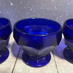 Set Of 4 Georgian Cobalt Blue Honeycomb Sherbet Dessert Champagne Glasses