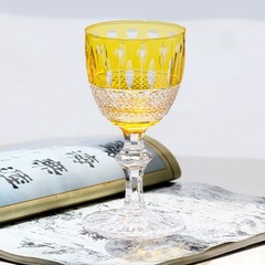 Edo Kiriko Yellow Crystal Wine Glass Hand Cut Stemware Luxury Gift 11oz