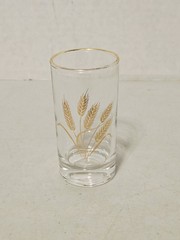Vtg Homer Laughlin Golden Wheat Clear Glass Juice Tumbler 4oz w/Gold Trim 4″tall