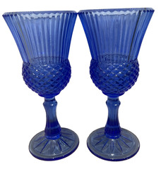 Fostoria Avon Cobalt Blue Glass George Martha Washington Set of 2 Goblets 8″