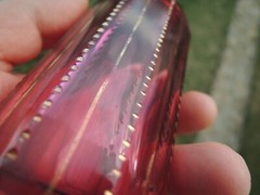 Antique Bohemian Ruby Flash Glass Spa Cup “Marienbad” – 19thC Cut Beaker