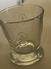 TWO 3D VTG LA ROCHERE EMBOSSED FLEUR DE LIS ROUND ROCKS WATER GLASSES FRANCE 8OZ