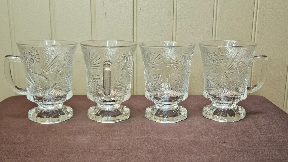 4 Vintage Indiana Glass Tiara Clear Ponderosa Pine Water Goblets 4.5″ 8 Oz